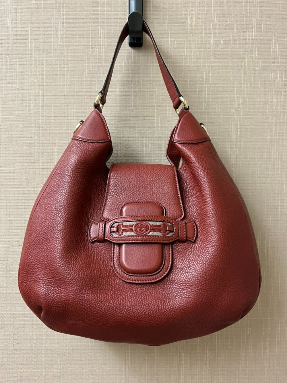 Gucci Horsebit Heritage Web Medium Hobo Bag Mahogany Leather